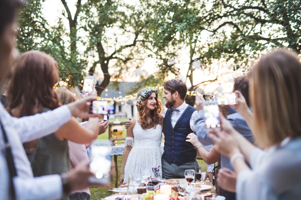 a wedding party in a beautiful location